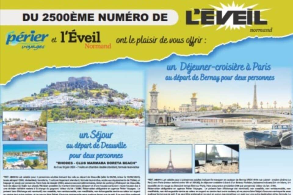 La page avec le jeu-concours est à retrouver dans L'Eveil Normand du 28 février 2024.